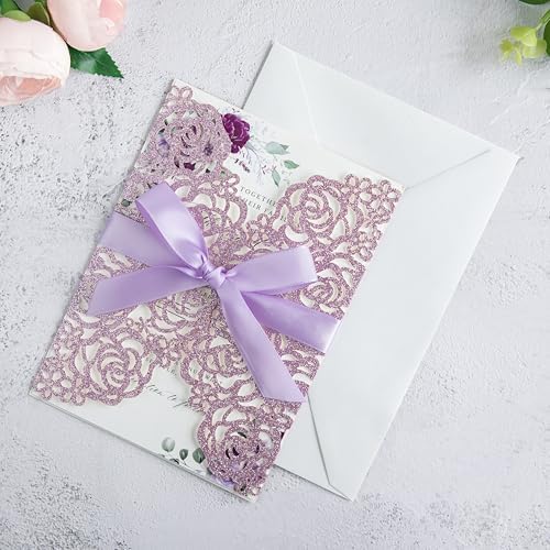 PONATIA 25 Pack Laser Cut Invitations Cards with Envelopes - Image 6