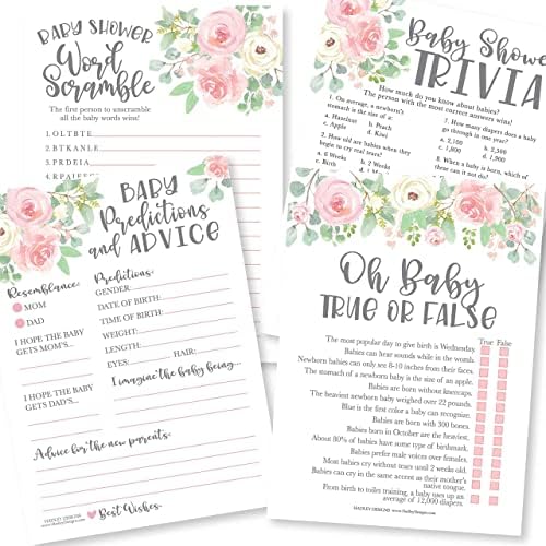 Hadley Designs 50 Floral Baby Prediction And Advice Cards, Trivia Games, etc, 25 Love or Labor, Boobs Or Baby Butts Game - 6 Double Sided Cards Baby Shower Games Funny, Baby Shower Party Supplies - Image 3
