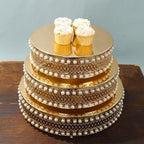 3 Gold Pearl Beaded Metal Cake Stands Mirror Top Wedding Party Events Reception Catering Home Decorations Supplies - Image 5