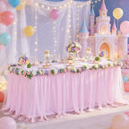 Pink Table Cloths for Parties Light Pink Tulle Tablecloth Rectangle, Pink Tulle Table Skirt Rectangle Table 6ft Fitted Table Covers Stretch Elastic Banquet Party Baby Shower Wedding Table Cloth 6 Foot - Image 5