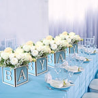 4 Set Baby Shower Centerpieces for Tables - 6 inch Wooden Boxes with Baby Letters Rustic Cube Planter Wood Blocks for Gender Reveal Party Favor (Blue) - Image 6