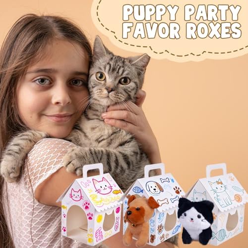 ARELUX 30 Pcs Cat House Shaped Party Favor Boxes, Foldable Pet Adoption Treat Gift Boxes with DIY Stickers - Blank Goodie Bags for Kitten Birthday, Cat Themed Events - Image 4