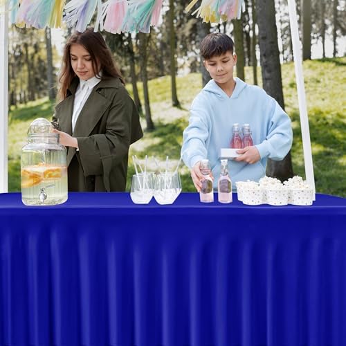 4 Pcs Royal Blue Spandex Table Covers 8ft Rectangle Ruffle Skirts for Party - Image 6