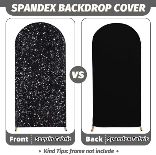 MODFUNS 6FT Black Sequinence Arch Cover Backdrop Covers Sequin Spandex Arch Covers Wedding Arch Cover Backdrop Fabric Glitter Arch Back Drop for Wedding Party Birthday Decoration - Image 3