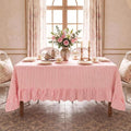 Eternal Beauty Striped Ruffled Tablecloth 52x70 Inch Pink White by EternalBeauty