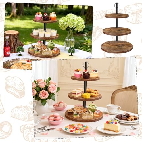 Cupcake Stand,3Tier Round Rustic Cupcake Stand Holds 50Cupcakes - Image 5