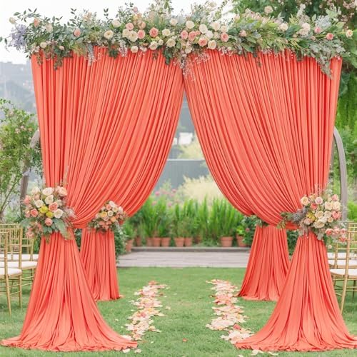 4 Panels Orange Backdrop Curtain for Parties Wrinkle Free Photo Curtains Backdrop Drapes Fabric Decoration for Wedding Birthday Party Baby Shower 20ft(W) x 10ft(H) - Image 4