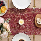 Artoid Mode 10Pcs Burgundy Gauze Gold Table Runner 10FT, Glitter Metallic Foil Sheer Dining Wedding Anniversary Holiday Table Decor for Home Party - Image 3