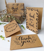 150 Thank You Cards with Matching Brown Kraft Envelopes and Stickers - Elegant 10 Designs Kraft Paper Bulk Blank Notes, Prefolded 4x6 Inch Blank - Image 4