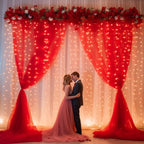 20x10ft Red Tulle Backdrop Curtain with Lights String for Parites, Sheer Backdrop Curtains for Wedding Baby Shower Birthday Party Photo Shoot Decorations - Image 3