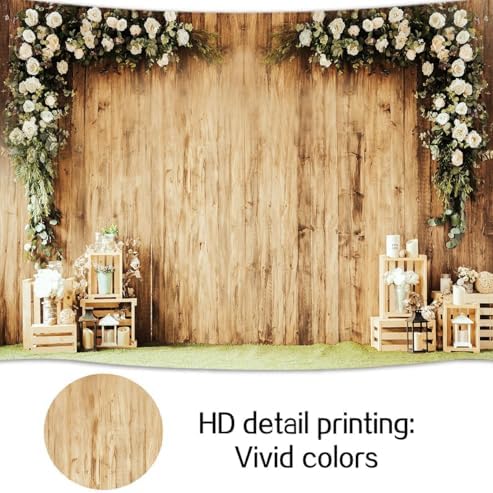 8 x 6 ft Wedding Wood Wall Rustic Floral Backdrop Reception Ceremony Photography Backdrop Wedding Party Bride Shower Banner Props Photography Studio Props Decor - Image 5