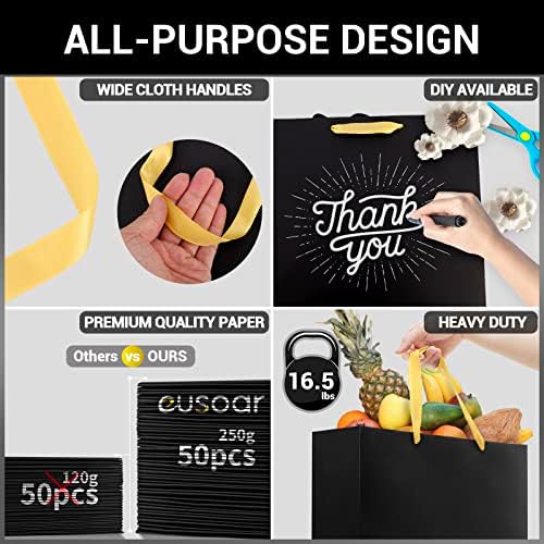 EUSOAR Large Black Gift Wrap Bags with Gold Handles, 50 pack 12.5"x4.5"x11" Paper Shopping Bags with Handles Retail Wrapping Bags for Business Party Favor, Wedding - Image 3