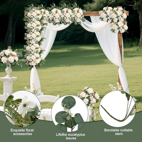 White Peonies Artificial Flowers 12 Bundles Silk Mum Roses - Image 6