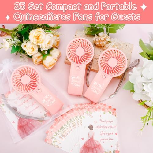 25Pcs Pink Quinceanera Mini Handheld Fans Sweet 15 Birthday Party Favors - Image 2