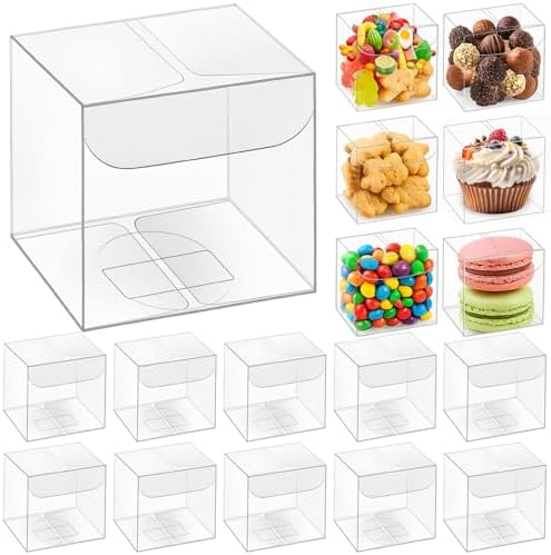 Eaasty 200 Pcs 2 x 2 x 2 Inch Clear Favor Boxes Plastic Treat Gift Boxes by Eaasty