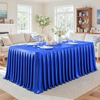 1 Pack Royal Blue Satin Tablecloths Rectangle 8FT, Glitter Spandex Fitted Stretch Table Covers Wrinkle-Free Floor Length Shimmer Table Skirt for Weddings Parties Baby Shower Banquets Vendor Events - Image 3