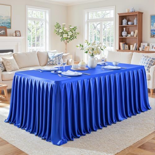 1 Pack Royal Blue Satin Tablecloths Rectangle 4FT, Glitter Spandex Fitted Stretch Table Covers Wrinkle-Free Floor Length Shimmer Table Skirt for Weddings Parties Baby Shower Banquets Vendor Events by Partisky