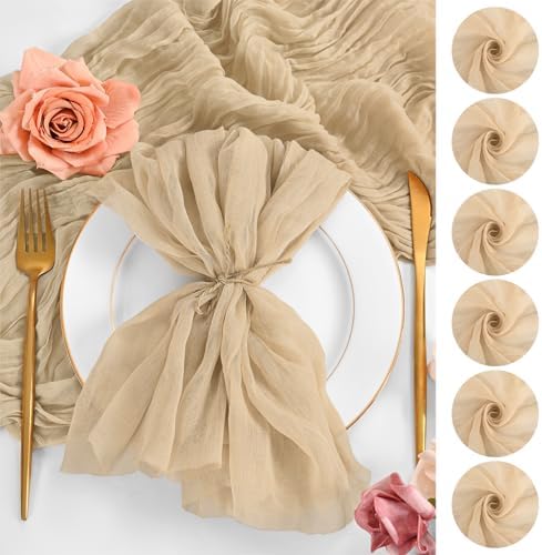 Cloth Napkins Set of 12 Beige Napkins 20x20inch Cheesecloth Napkin Rustic Boho Gauze Washable Dinner Napkin Cloth Bulk for Wedding Party Bridal Baby Shower Thanksgiving Table Decor by Lumaycens