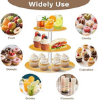 J JOYSAY Yellow Orange Print Acrylic Cupcake Stand 3 Tier Dessert Table Display Set Clear Cake Stands for Party Wedding Baby Shower Decorations Easy Assembly Macaron Tower - Image 5