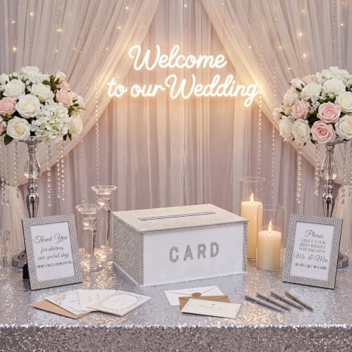 Queekay DIY Rhinestone Wooden Wedding Card Box with Slot Lid Letter Sticker - Image 6