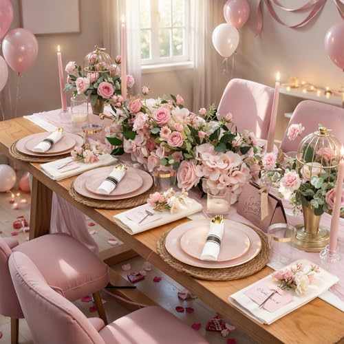 KIRE 350 PCS Pink Disposable Plates - Plastic Dinnerware Set for Wedding - Image 5