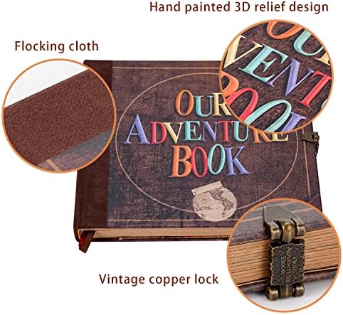 JIMBON Our Adventure Book Scrapbook Photo Album Retro Style Embossed Letter Cover Travel Diary Journal Scrap Book Kit For Couples,Memory Book For Anniversary Wedding - Image 5