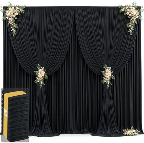 50ft x 12ft Black Backdrop Curtains Wrinkle Free Backdrop Curtain for Wedding Parties Black Fabric Backdrops Drapes Back Drop Cloth Bridal Shower Stage Curtains Wedding Decorations for Reception by Tao-GePartyDecorations