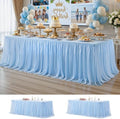 Wish Care 2 Pack Baby Blue Tulle Table Cloth for 8 Foot Rectangle Tables Wrinkle Free Stretch 8ft Light Blue Tablecloths Tutu Skirt Ruffle Fitted Table Cover for Birthday Baby Shower Party Tablecloth by WishCare