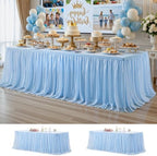 Wish Care 2 Pack Baby Blue Tulle Table Cloth for 8 Foot Rectangle Tables Wrinkle Free Stretch 8ft Light Blue Tablecloths Tutu Skirt Ruffle Fitted Table Cover for Birthday Baby Shower Party Tablecloth by WishCare