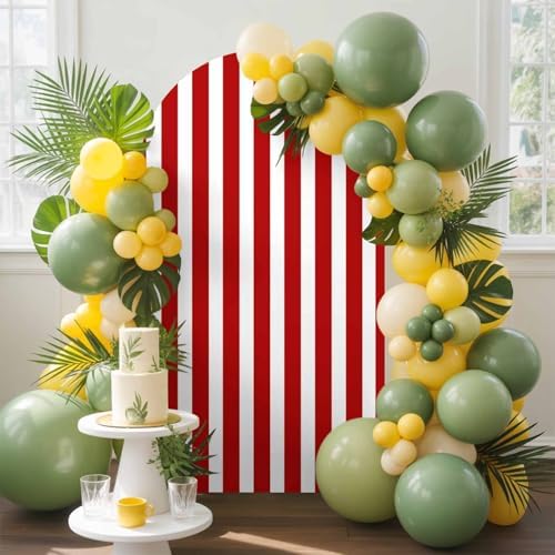 Red and White Arch Backdrop Cover 7.2 FT, Farmhouse Red White Stripes Geometric Wedding Arch Cover Stretchy Backdrop Stands Covers for Birthday Party Ceremony Banquet Decor - Image 3