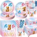 Funnymoom 452 Pcs Bear Themed Gender Reveal Party Decorations for 50, Boy or Girl Gender Reveal Paper Plates Napkins Cups Tablecloth Cutlery Straws for Pink Blue Baby Shower Party Supplies by Funnymoom