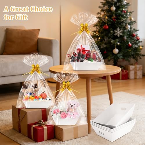 EVELOMO 5 Pack Empty Gift Baskets to Fill - 12" x 10" Large Baskets for Gifts Empty, Sturdy DIY Gifts Baskets Sets with 200g Crinkle Cut Papers for Birthdays Weddings Parties & Holidays (White) - Image 3