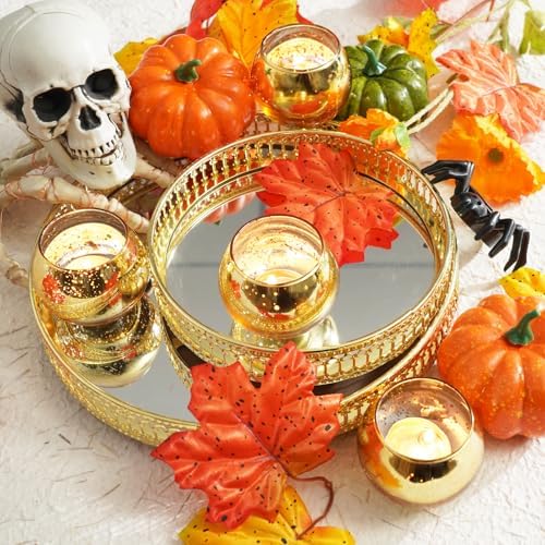 Homemory 24 Pcs Gold Votive Candle Holders, Round Mercury Glass Candle Holder, Tealight Candle Holders for Table Centerpieces, Baby Shower,Anniversary, Wedding, Home Decor, Halloween, Christmas - Image 7