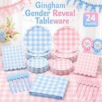 ArtSocket 162 Pack Baby Gender Reveal Party Supplies for 24 Guests, Gingham - Image 4