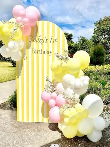 FiVan 7.2x4ft Arch Covers Stretchy Yellow Stripes Backdrop for Birthday Baby Shower Party Decoration Baptism Background Props - Image 2