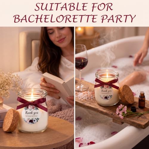MTLEE 20 Pcs Wine Red Floral Wedding Candle Favors Red Rose Bridal Shower Gifts for Guests Soy Wax Candles with Glass Jar Bridesmaid Proposal Gifts for Wedding Bachelorette Bridal Shower - Image 6
