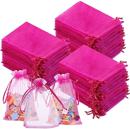 Woanger 500 Pcs Hot Pink Organza Bags Bulk 4 x 6 Inch Small Drawstring Mesh Gift Bags Sheer Jewelry Pouches Sachet Candy Pouch for Wedding Favor Holiday Festival Birthday Party Shower by Woanger