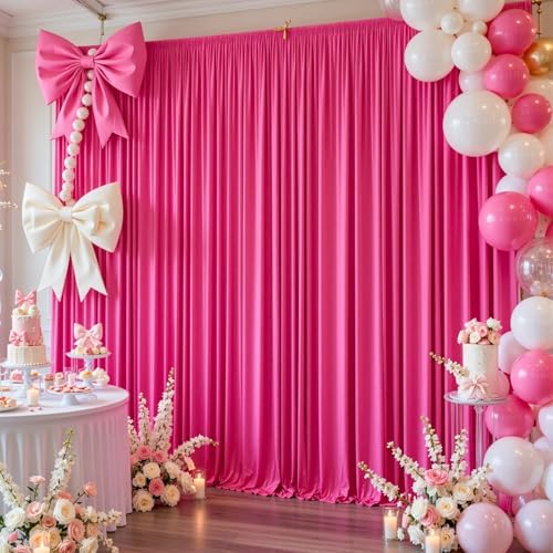 10x10FT Backdrop Curtains with Rod Pockets - Wrinkle Free Photo Stage Backdrop 2 Panels Curtains Drapes for Photography Wedding Party Baby Shower Decorations (Hot Pink) - Image 2