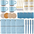 Baby Shower Prizes for Game Winners Baby Shower Games Prizes Ceramic Mugs with Metal Spoons Woven Coasters Notebooks Scented Candles Gift Bags Wedding Bridal Shower Favors for Guests (4, Blue) by WishFond