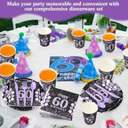 Pickmesh 400 Pcs 60th Birthday Party Supplies Purple Black Plates Serve 50 - Image 4