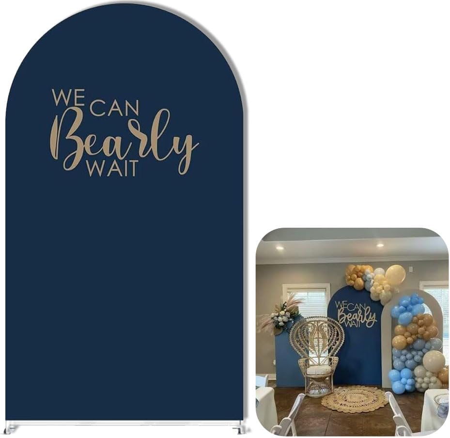 We Can Bearly Wait Brown Arch Cover for Baby Shower Party Decor,Elastic Spandex (G2354X,4.6x8ft (140x240cm)) by AOSTO