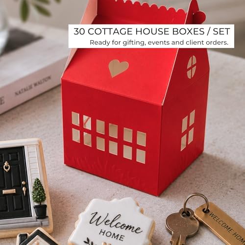30 Pcs Cottage House Cookie Boxes with Window & Business Card Holder, Red, 4 x 4 x 6 in Bakery Gift Boxes for Treats, Desserts, Party Favors & Realtor Pop By Gifts - Image 6
