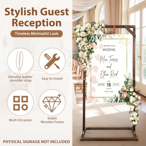 Wooden Welcome Sign Stand, Fixed Sign Holder , Wedding Welcome Sign Stand Wood Easel with Hanging Straps & Ground Stakes for Wedding decor, Birthday Party or Any Event, 63" x 30" x 11.8" - Image 4