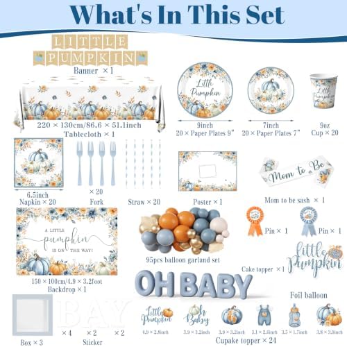276Pcs Little Pumpkin Baby Shower Decorations for Boy - Image 7