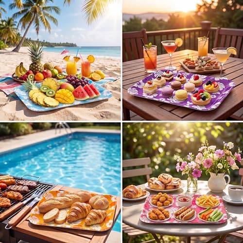4 Pieces Hibiscus Serving Trays Melamine Platters - Image 6