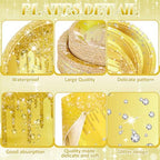 Funnymoom 452 Pcs Gold Birthday Party Decorations Include Golden Diamond Paper Plates and Napkins Cups Tablecloth Cutlery Straws Glitter Disposable Tableware for Birthday Anniversary Wedding - Image 3