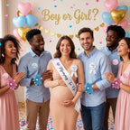 Thiccywoov Gender Reveal Decorations 40 Button Pins 40 Gender Reveal Sequins Bracelets Sash and Tinplate Badge Mommy to Be and Daddy to Be 54 Voting Boy or Girl Games Party Supplies - Image 5
