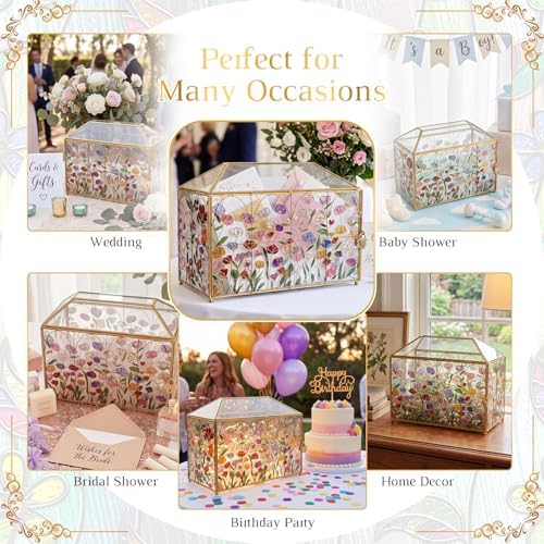 Patelai Hand Painted Floral Stained 12.6 Inch Large Wedding Glass Card Box - Image 6
