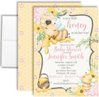 Amanda Creation Custom Honey Bee Baby Shower Invitations for Girls, Personalized Bumble Bee Invites, 20 Pack 5x7 Cards with White Envelopes by AmandaCreation