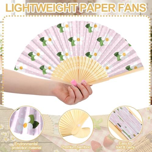 Roowest 36 Pcs Strawberry Party Favors, Folding Paper Hand Fans Bulk - Image 2